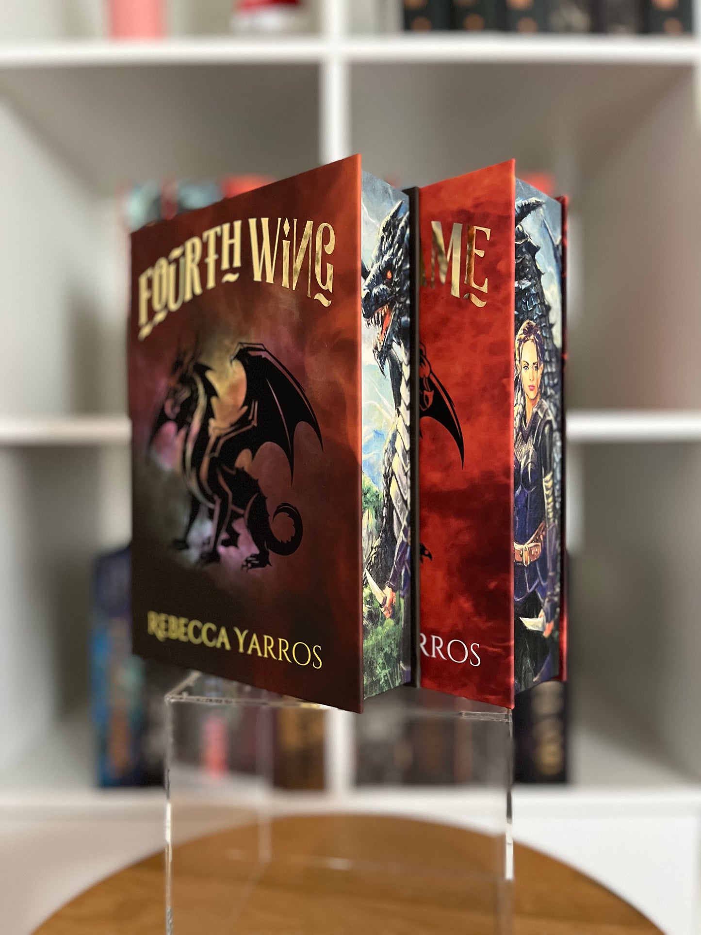 FOURTH WING & IRON FLAME SET. Recovered/Rebind with custom cover art and edge print.