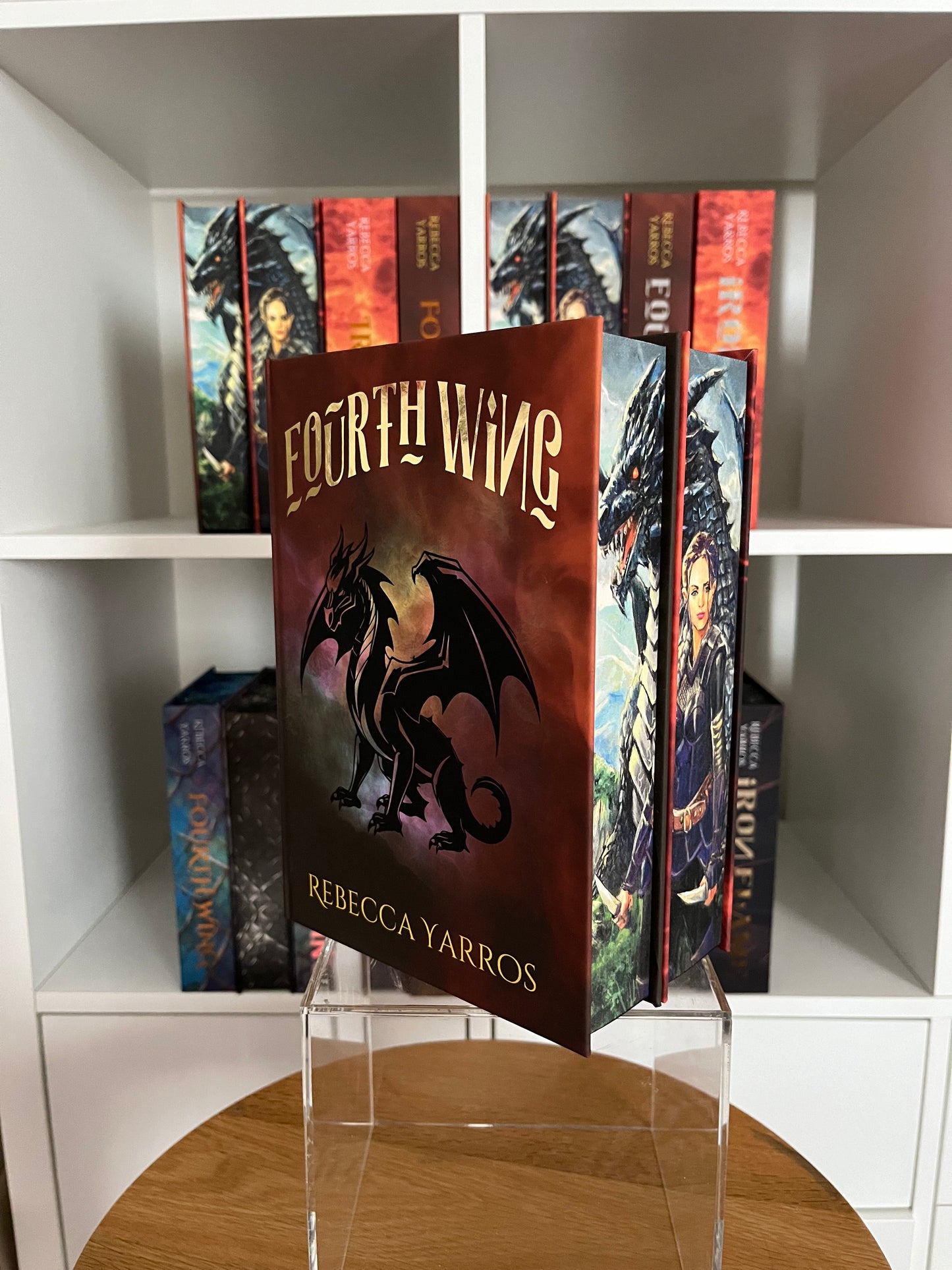 FOURTH WING & IRON FLAME SET. Recovered/Rebind with custom cover art and edge print.