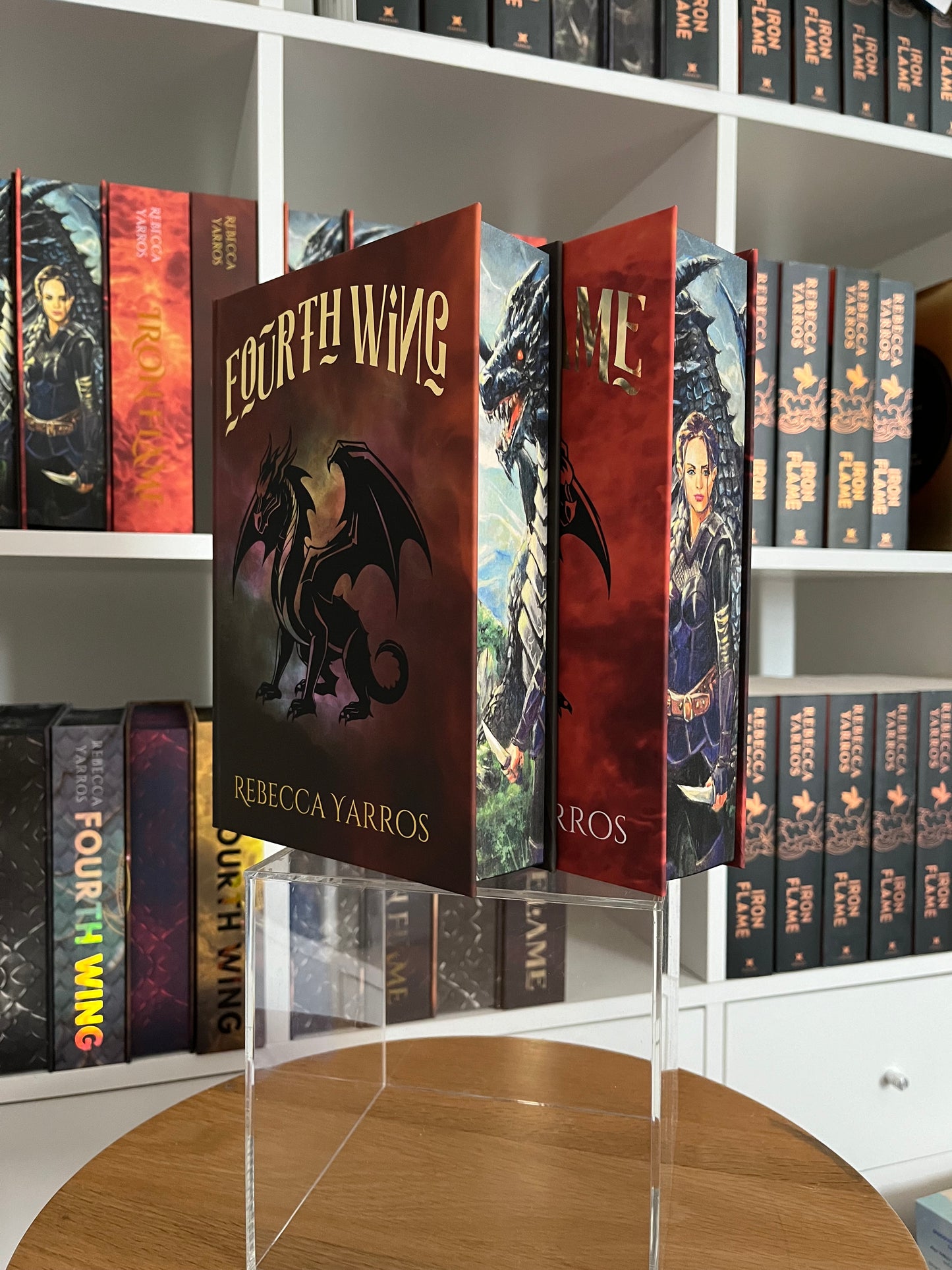 FOURTH WING & IRON FLAME SET. Recovered/Rebind with custom cover art and edge print.