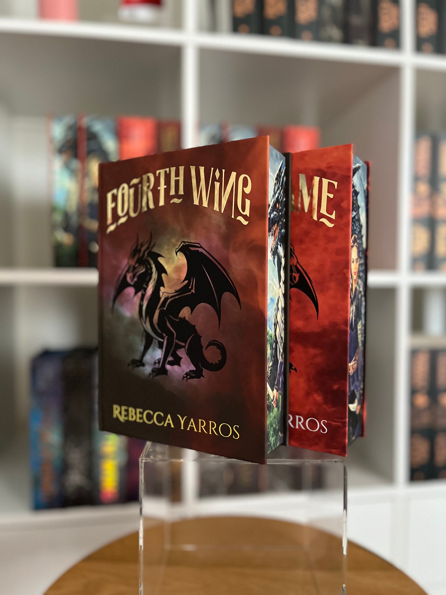 FOURTH WING & IRON FLAME SET. Recovered/Rebind with custom cover art and edge print.