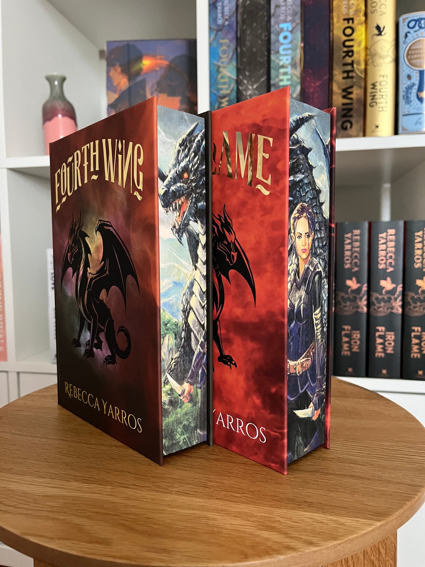 FOURTH WING & IRON FLAME SET. Recovered/Rebind with custom cover art and edge print.